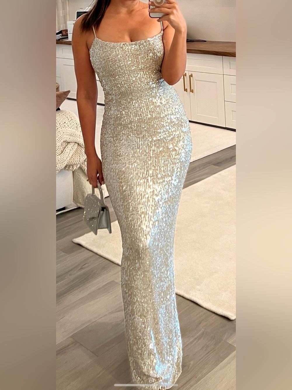 Nookie Silver Sequin Spaghetti-Strap Maxi Dress